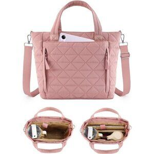 Quilted Puffer Tote Bag with Stanley Cup Holder Work Travel Carry On Purse